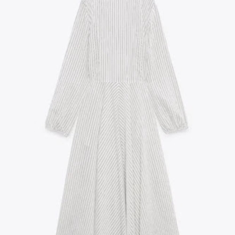 NWT ZARA The Catalina  Charcoal Gray Striped Long Sleeve Midi Maxi Dress S Small - Picture 7 of 9